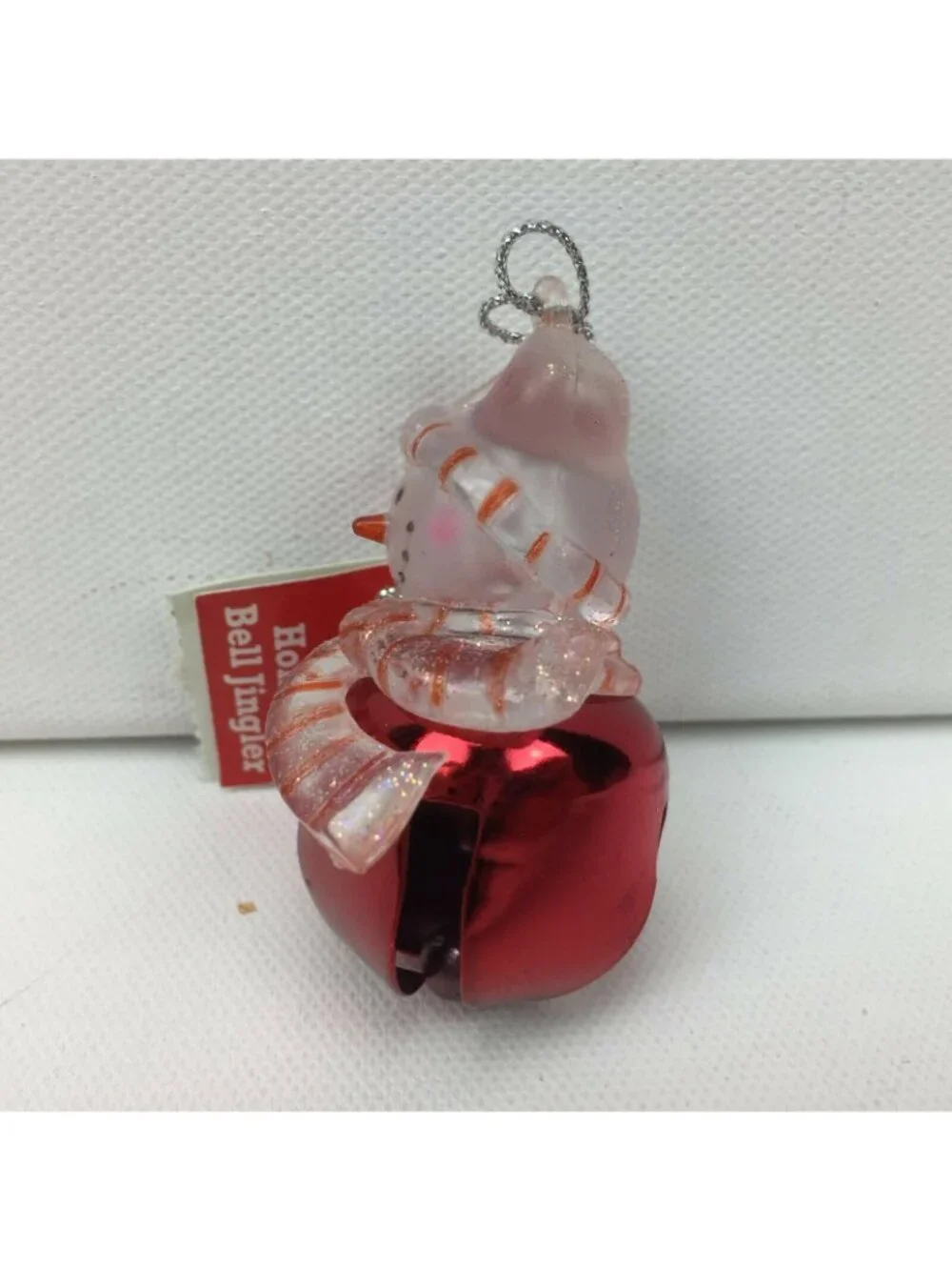 Holiday Bell Jingler Snowman Christmas Ornament Red Jingle Striped Scarf Hat